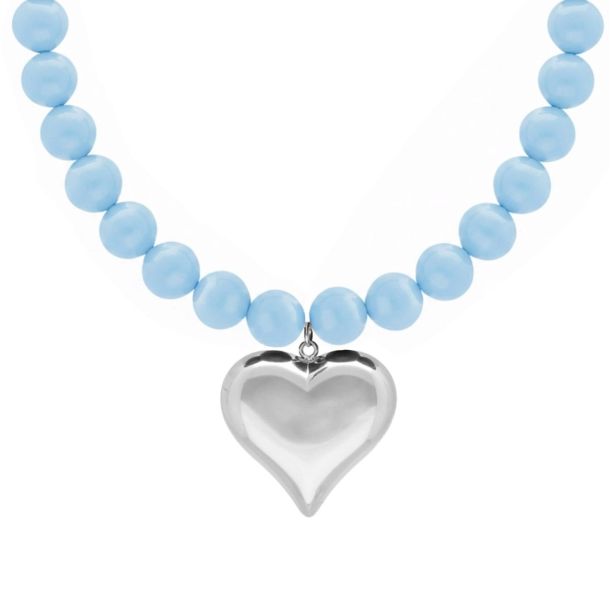 Blauwe kralenketting met zilver hart