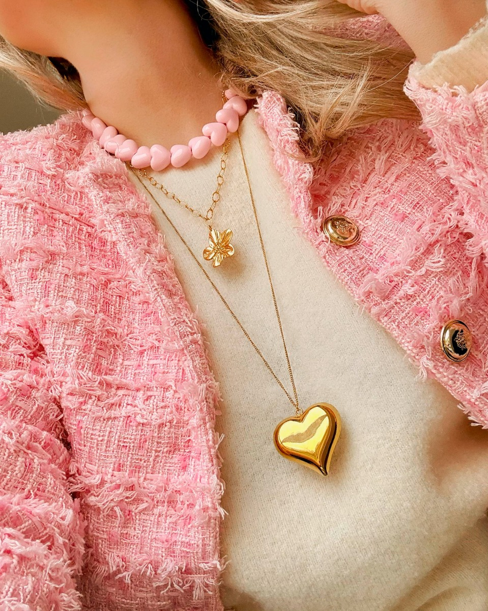 Gouden en roze kettingen mix