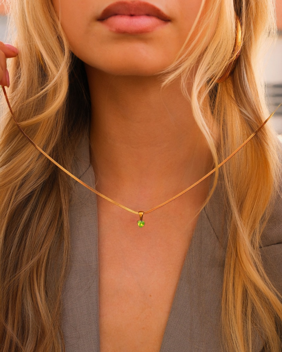 Gouden ketting geboortesteen hartje