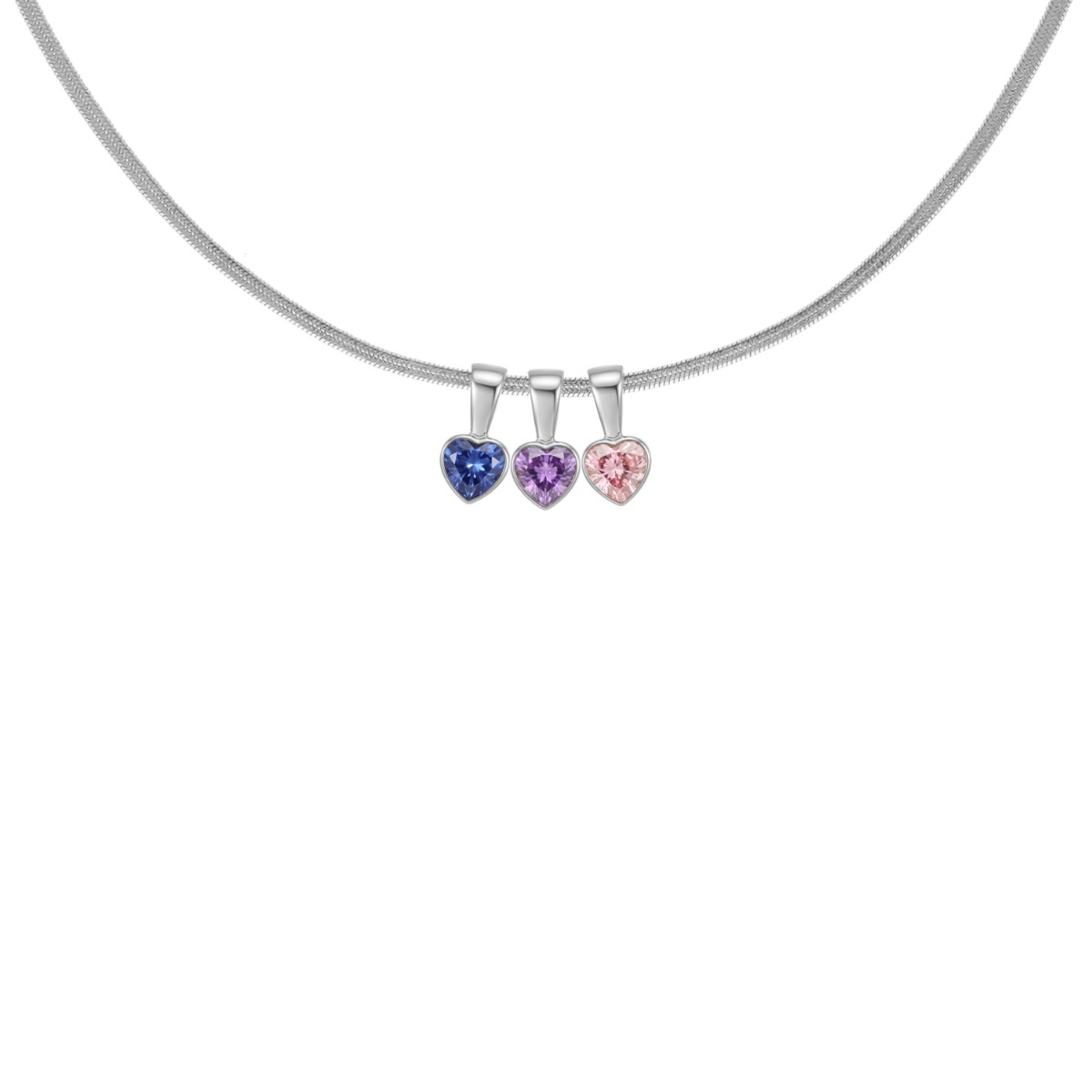 Geboortesteen ketting met 3 hartjes