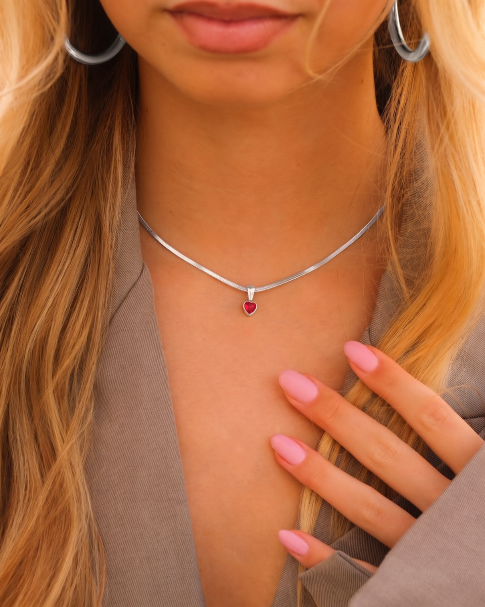 Zilveren geboortesteen ketting met hartje