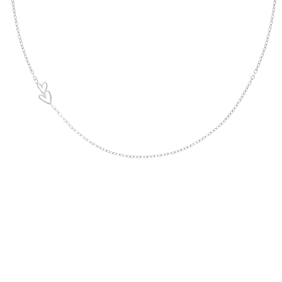 Zilveren ketting love hearts double