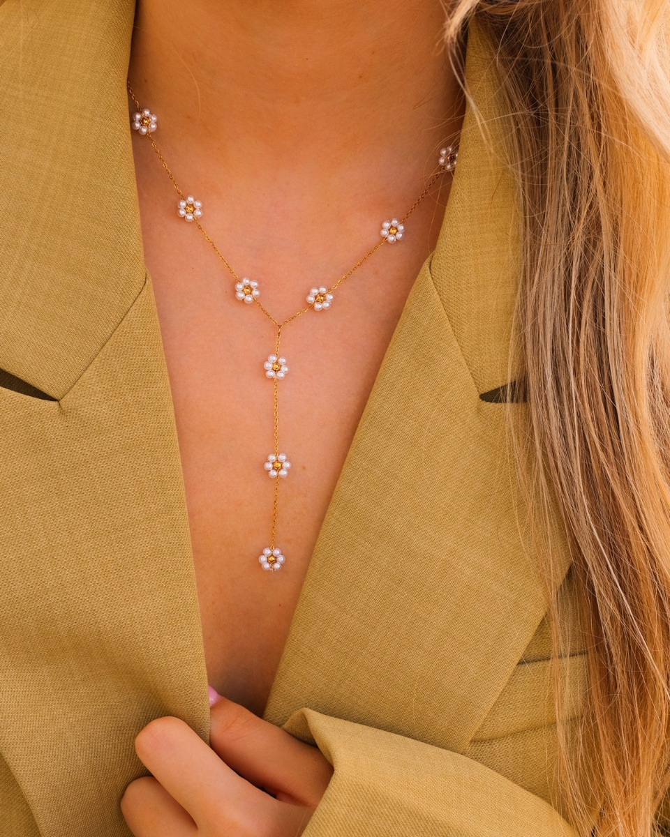 y ketting goud met bloemen