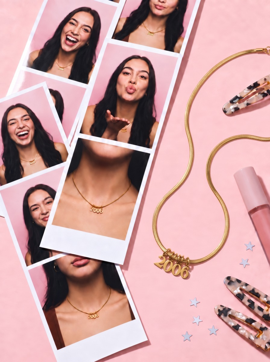 geboortejaar ketting met polaroid foto's
