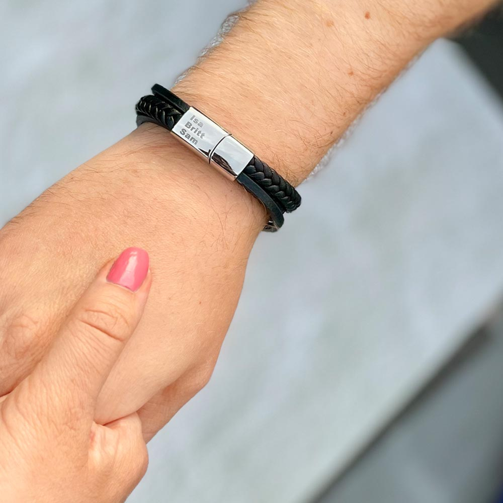 Leren heren armband met namen