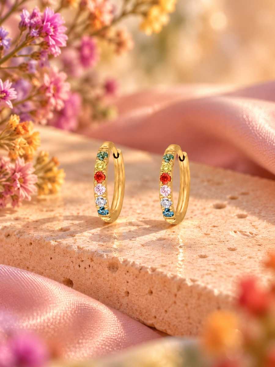 Gouden oorringetjes met rainbow steentjes