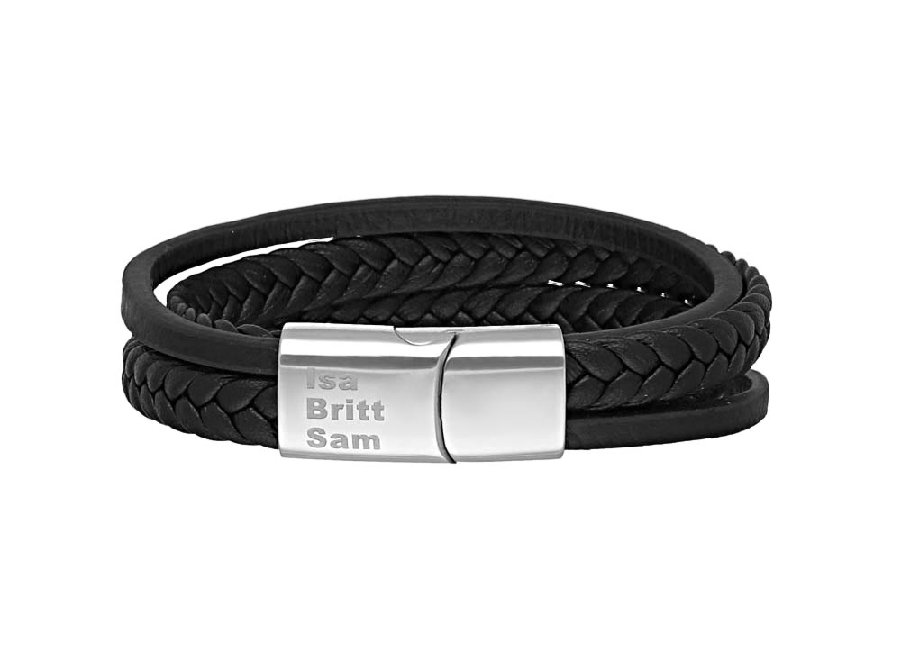 Leren mannen armband met naam zilver