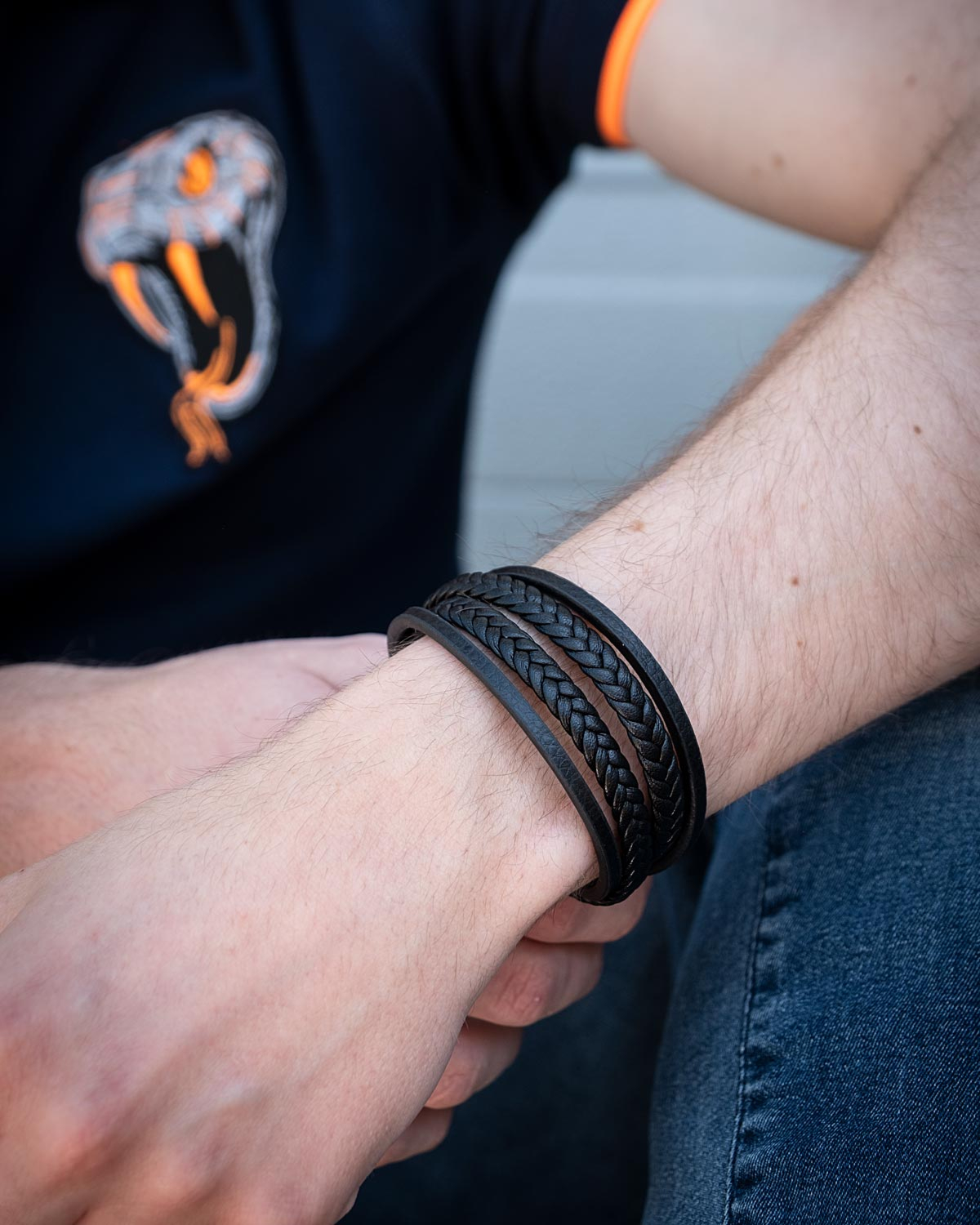 Leren heren armband met namen