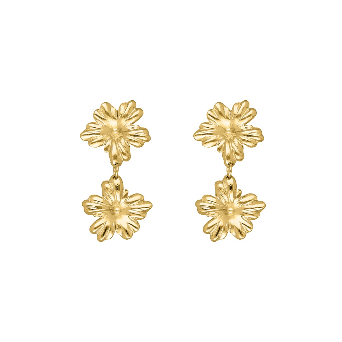 Gouden lange oorbellen met bloem hanger | Little Suzies