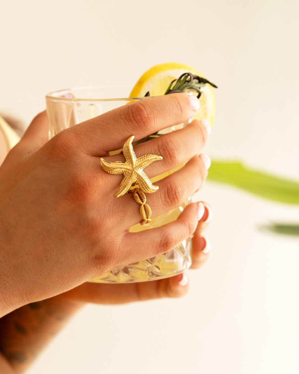 Gouden schakel bedel ketting visje zeesterren ibiza hippie