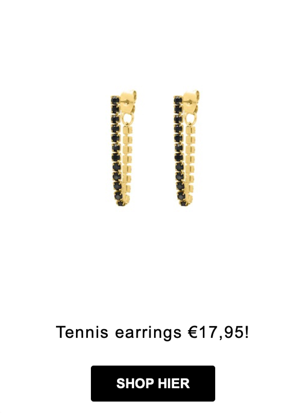 gouden tennis oorbellen met zwarte steentjes