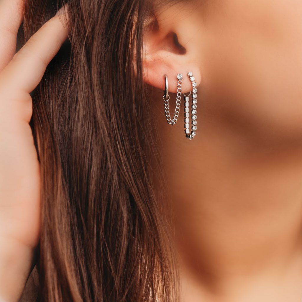 zilveren earparty ketting oorbellen