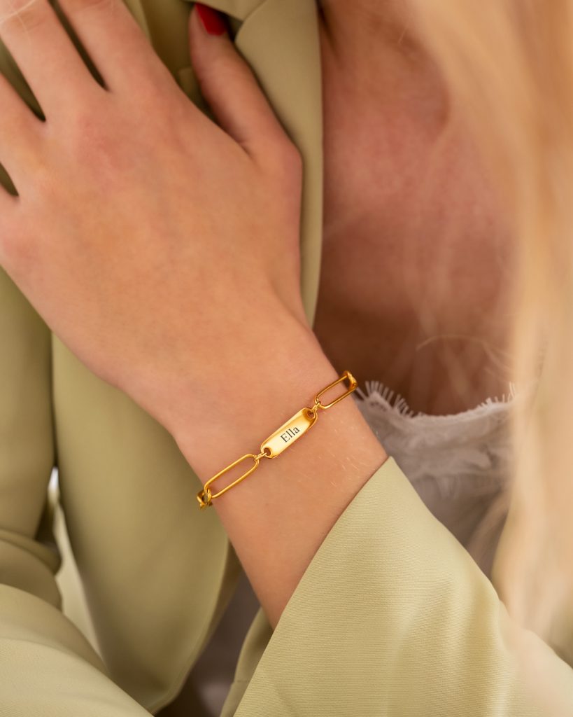 chunky chain armband met naam goud